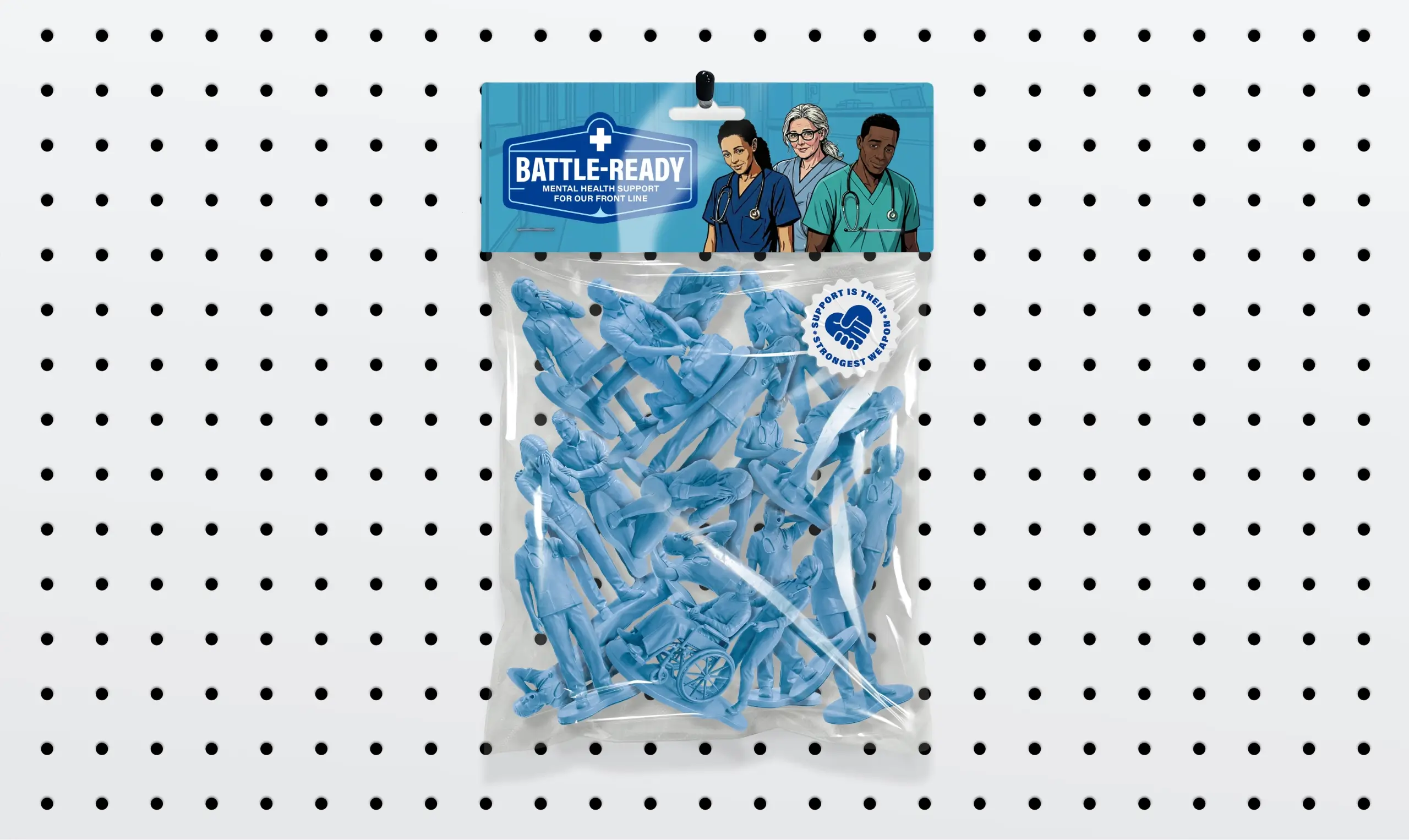 Photo of a bag of blue model heath workers